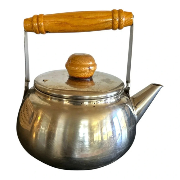 Vintage Stainless steel teapot with wooden handle - Picture 2 of 6